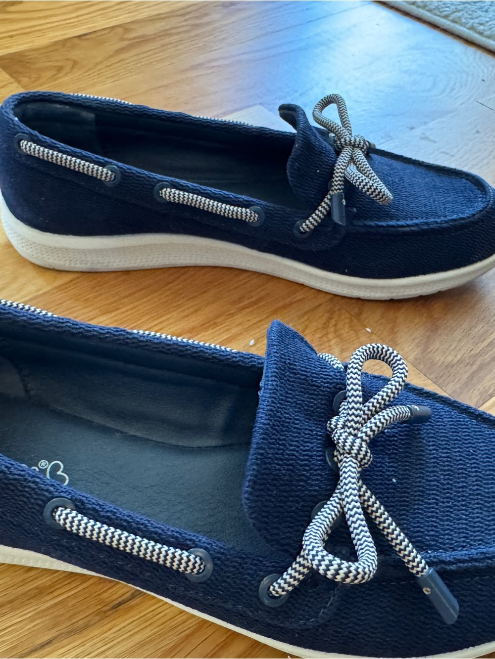 BareTraps Navy Knit Slip-On Moccasins with Contrast Rope Bow - Picture 3 of 9
